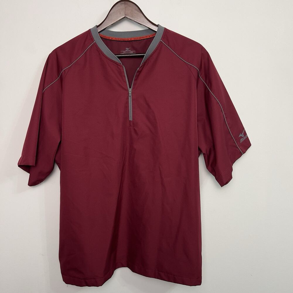 Mizuno Performance Shirt Mens Large Red Pocket 1/4 Zip Pullover
